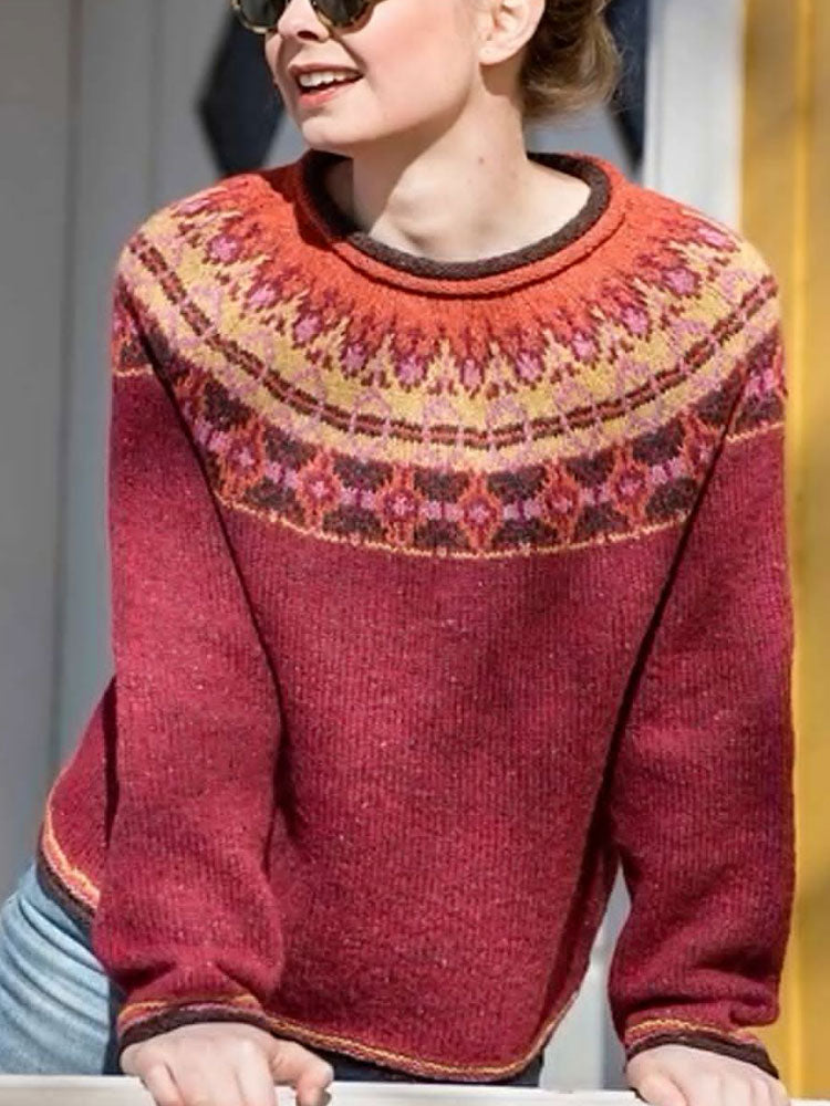 Women's Retro Ethnic Style Iceland Knit Jacquard Sweater elevenforest