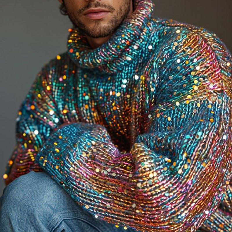 Vintage Rainbow Island Warmth Knitted Turtleneck Sweater elevenforest