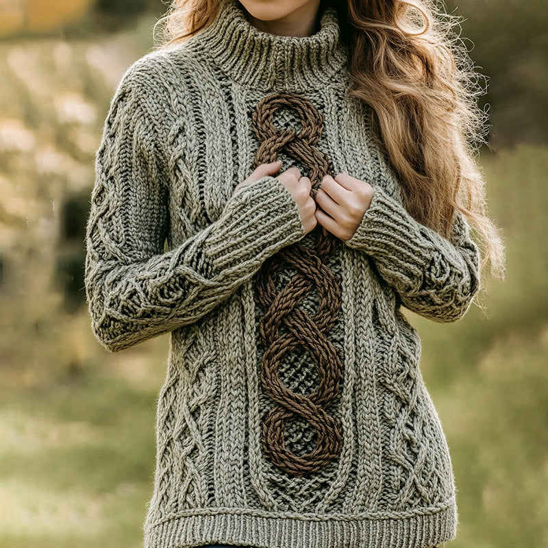 Women's Celtic Knotted Jacquard Turtleneck Aran Sweater elevenforest