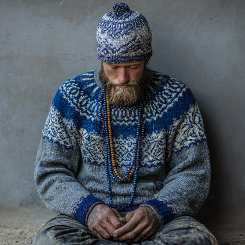 Vintage Norwegian Knit Fair Isle Jacquard Crew Neck Sweater elevenforest