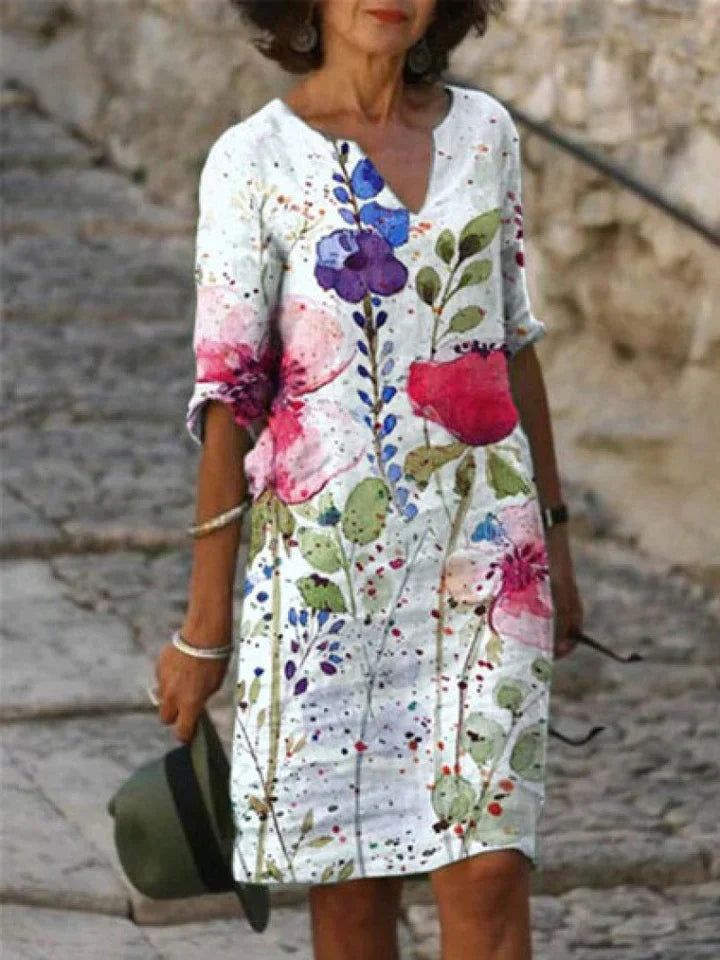 LB | Drukowana sukienka midi z dekoltem w szpic