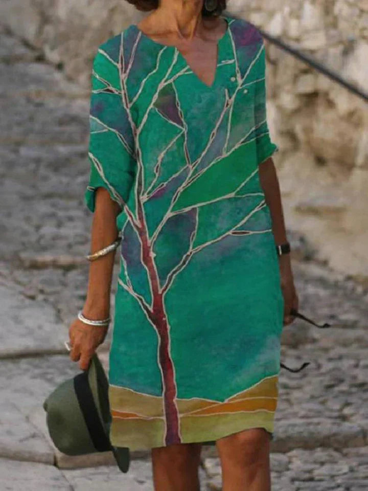 LB | Drukowana sukienka midi z dekoltem w szpic