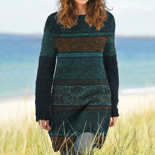 Vintage Fairman Tribal Pattern Cozy Sweater Dress elevenforest