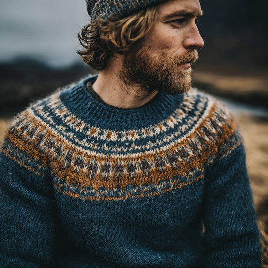 Vintage Norwegian Knit Jacquard Crew Neck Sweater elevenforest