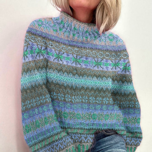 Iceland Sweater Christmas Jacquard Breast Cancer Contrast Turtleneck Sweater elevenforest