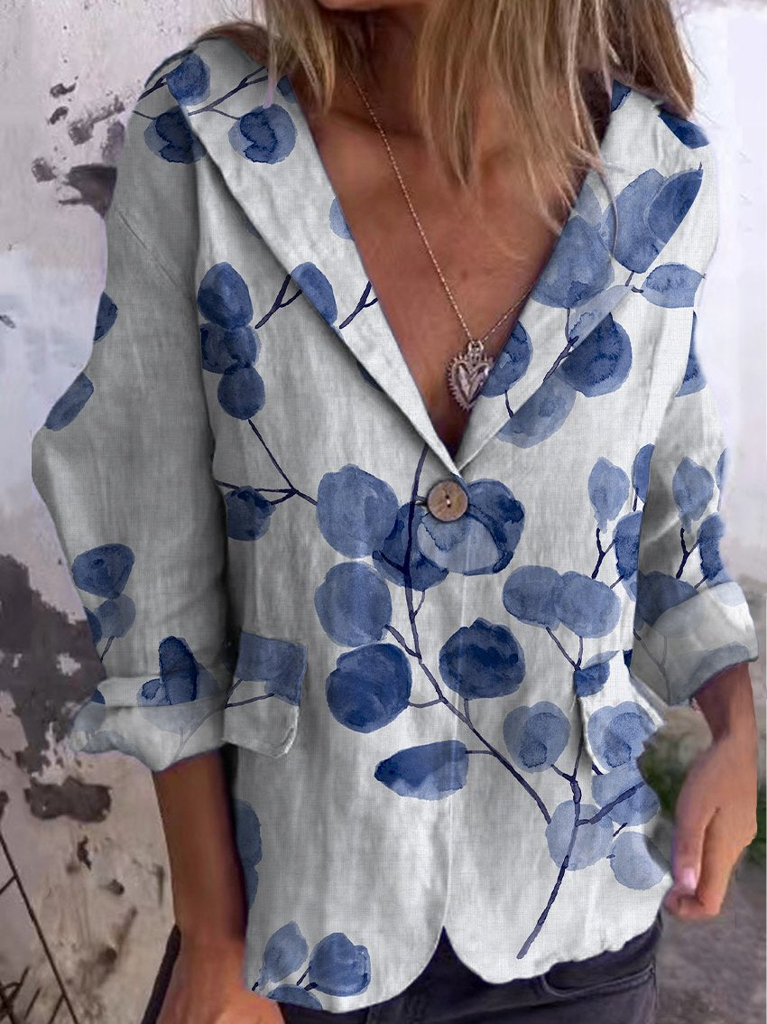 Women's Vintage Art Floral Linen And Cotton Pocket Coat
