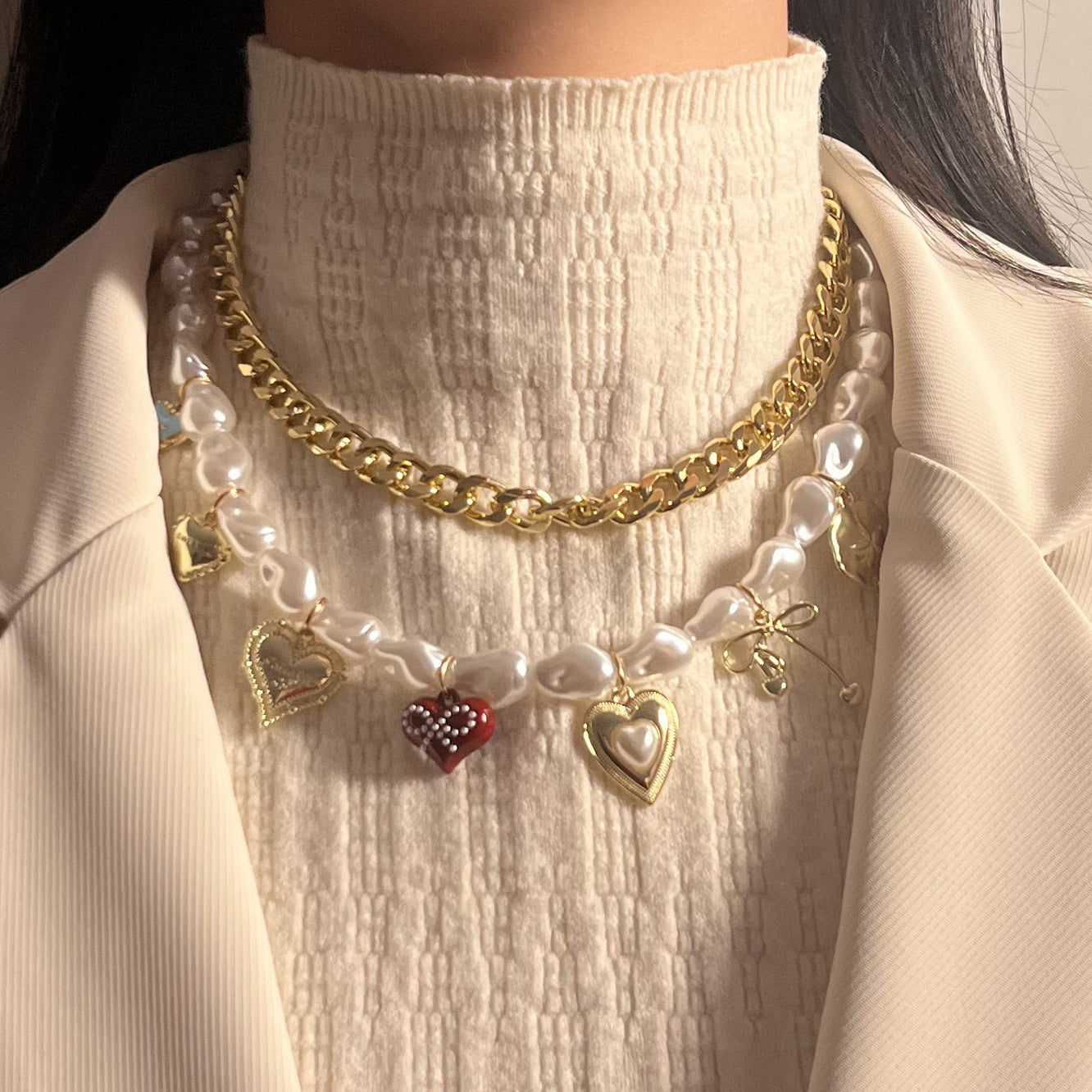 Ręcznie robiony vintage Perłowy Naszyjnik