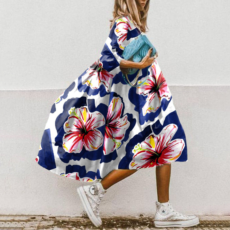 LB | Sukienka midi o linii A z nadrukiem