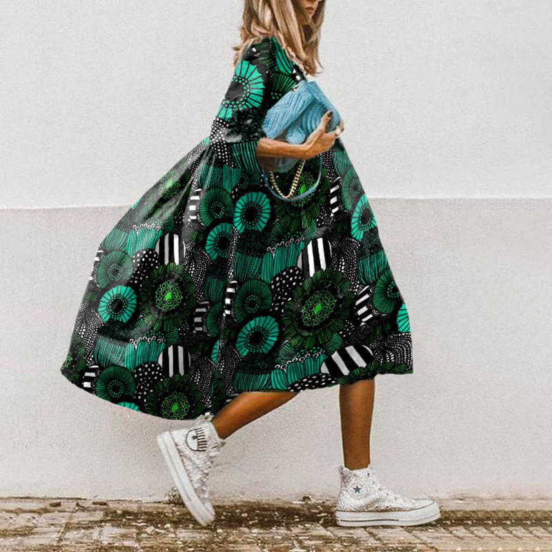 LB | Sukienka midi o linii A z nadrukiem