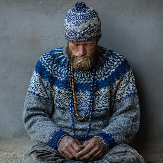 Vintage Norwegian Knit  Fair Isle Jacquard Crew Neck Sweater elevenforest