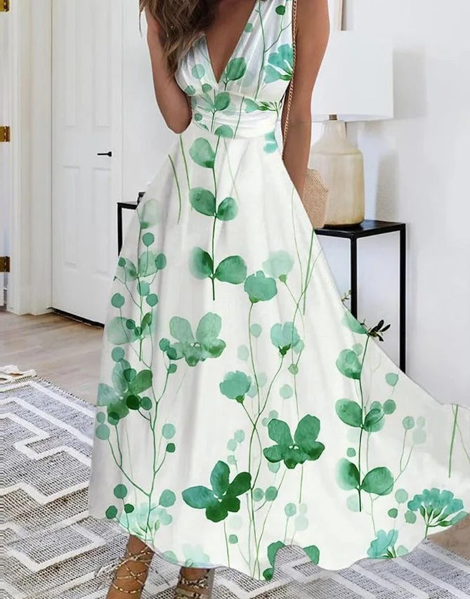 LB | Sukienka maxi bez rękawów z dekoltem w szpic