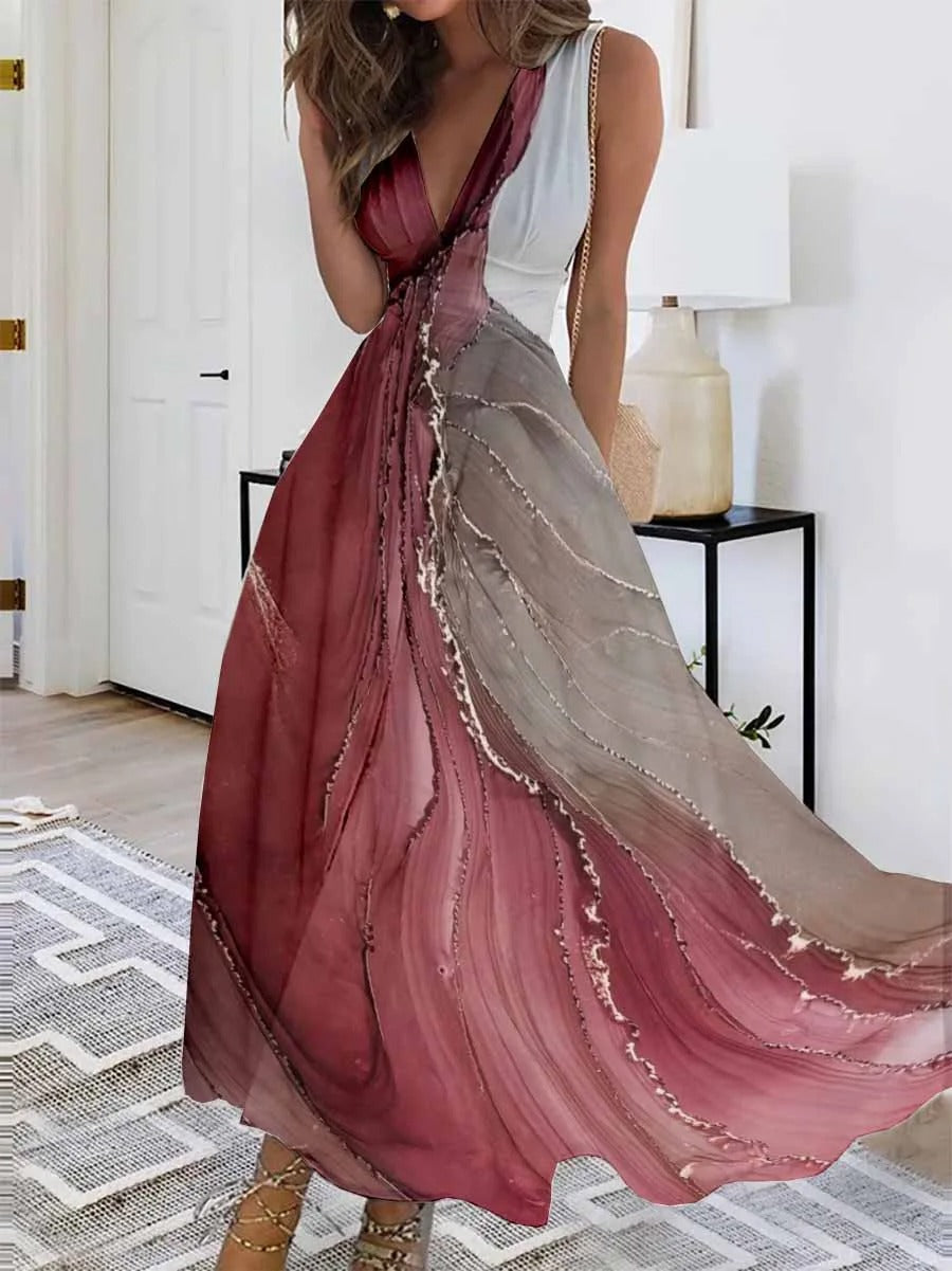 LB | Sukienka maxi bez rękawów z dekoltem w szpic