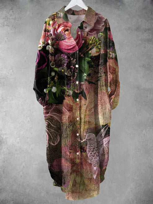 LB | Zapinana na guziki sukienka midi z kwiatowym nadrukiem