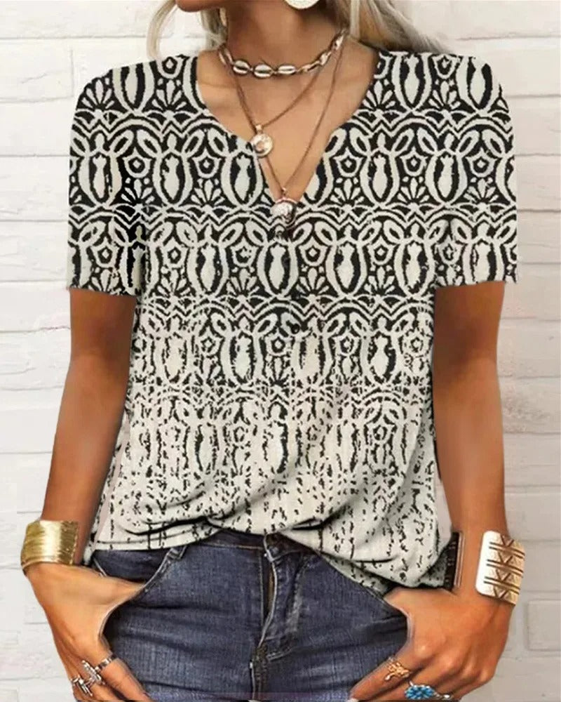 LB | bluzka z długim rękawem z patchworkowym nadrukiem w stylu boho